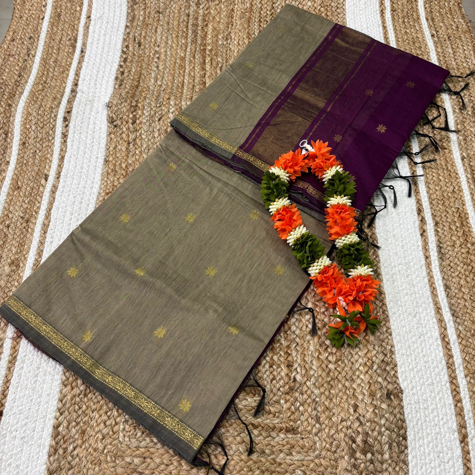Sage Olive & Wine Purple Maheshwari Silk Cotton