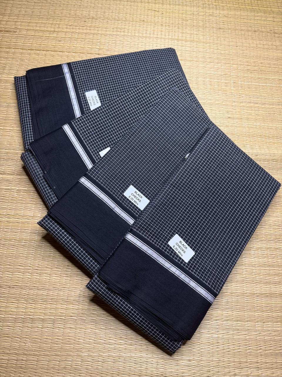 Charcoal Black Checks Trio Patteda Anchu