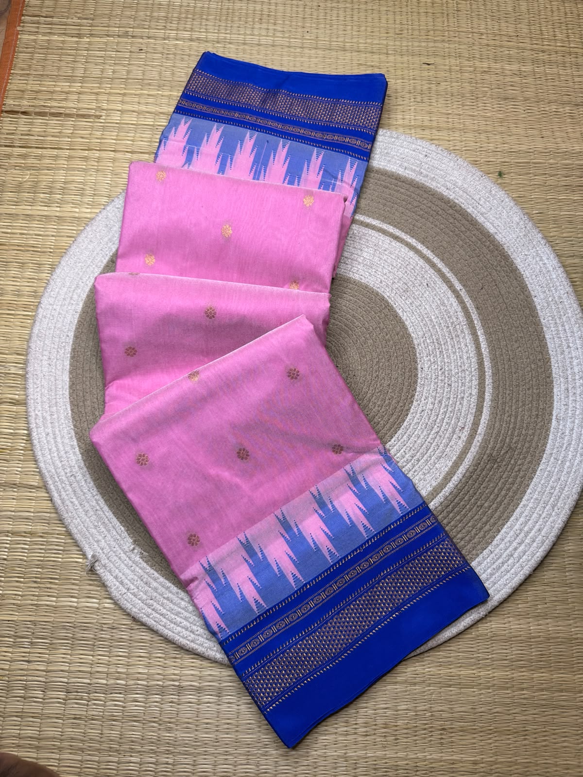 Baby Pink & Royal Blue Temple Gadiwal Ilkal