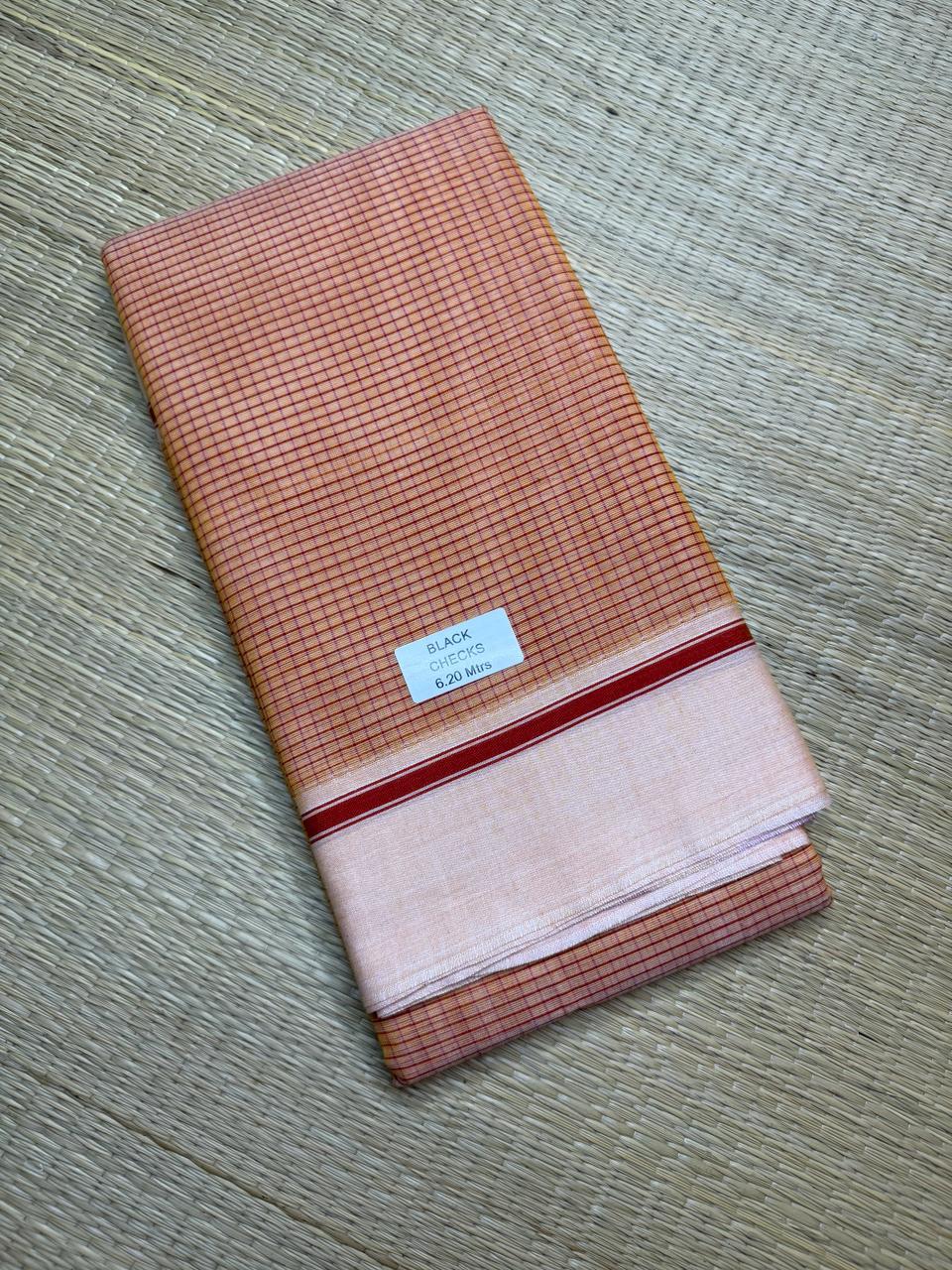 Peach & Crimson Black Checks Patteda Anchu